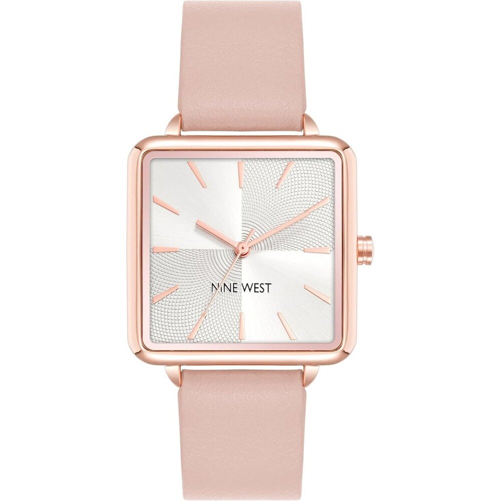 Women's Blush/Gold Tone Buckle Closure Faux Leather Strap Crystal Lens Watch